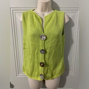 Pure hand knit sweater lime green big buttons s/m